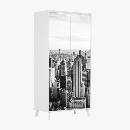 Adesivo per armadio panorama urbano di New York in bianco e nero • Wallissimo®
