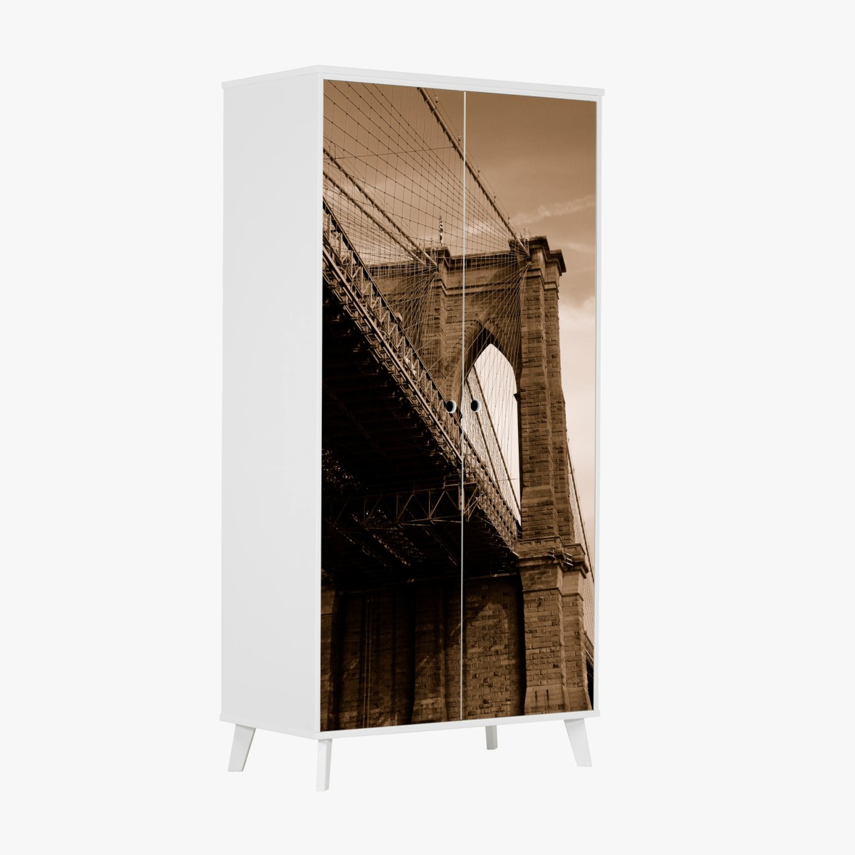 Adesivo per armadio prospettiva seppia del ponte di Brooklyn • Wallissimo®