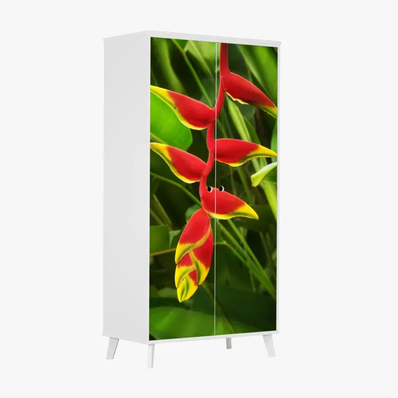 Adesivo per armadio eleganza esotica di fiori tropicali su fogliame verde