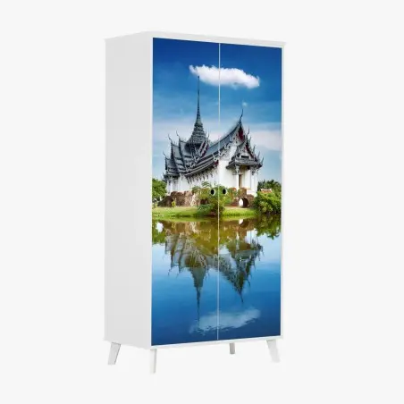 Adesivo per armadio palazzo Sanphet Prasat: riflessi sul lago • Wallissimo®