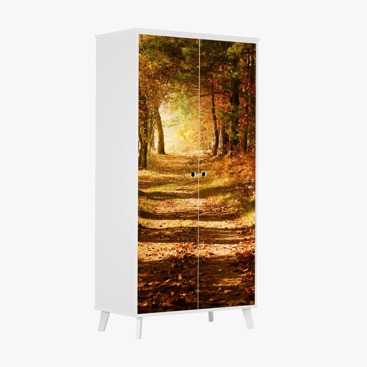 Adesivo per armadio sentiero autunnale nel bosco dorato • Wallissimo®