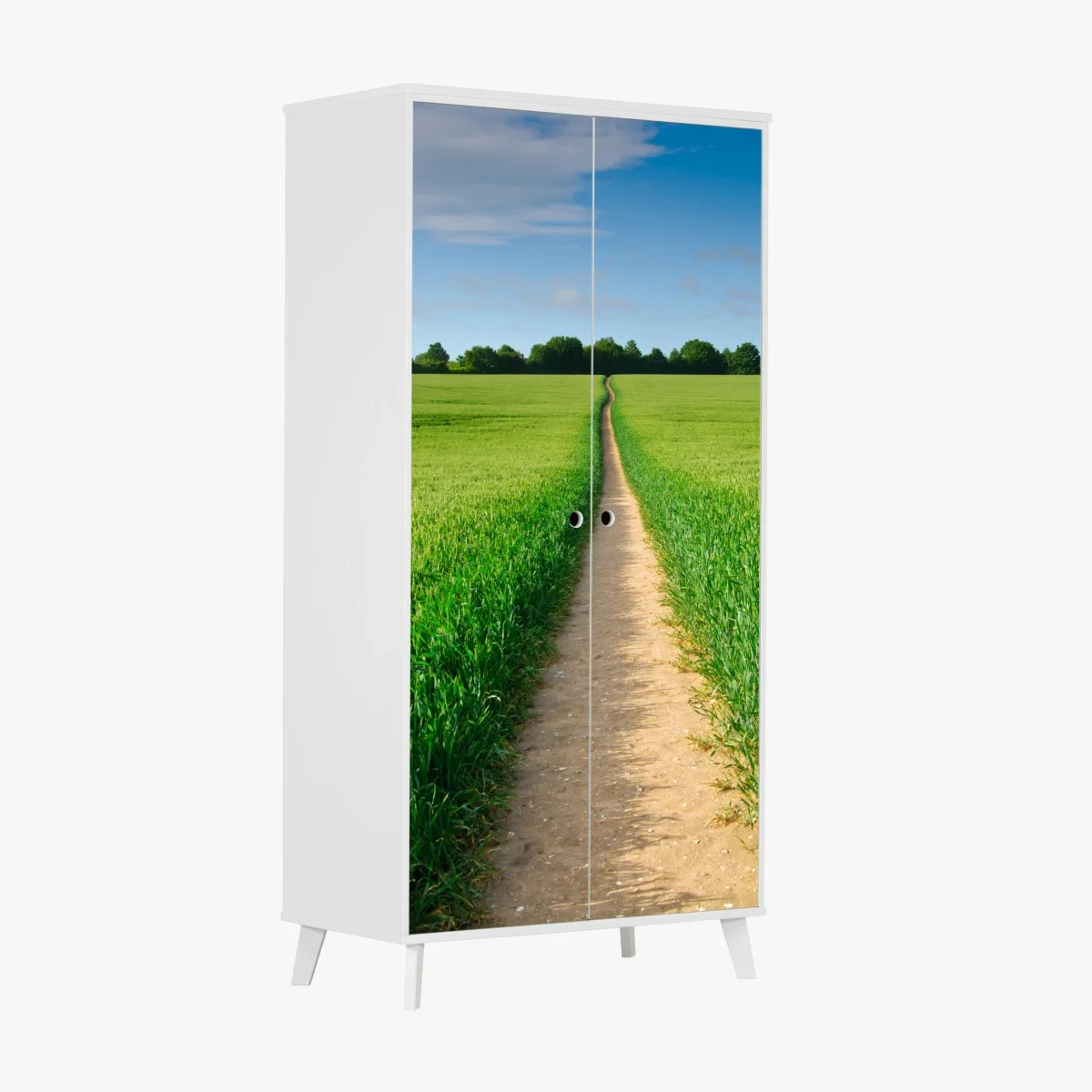 Adesivo per armadio sentiero che conduce all'orizzonte nella campagna verde • Wallissimo® Adesivo per armadio sentiero che conduce all'orizzonte nella campagna verde • Wallissimo®