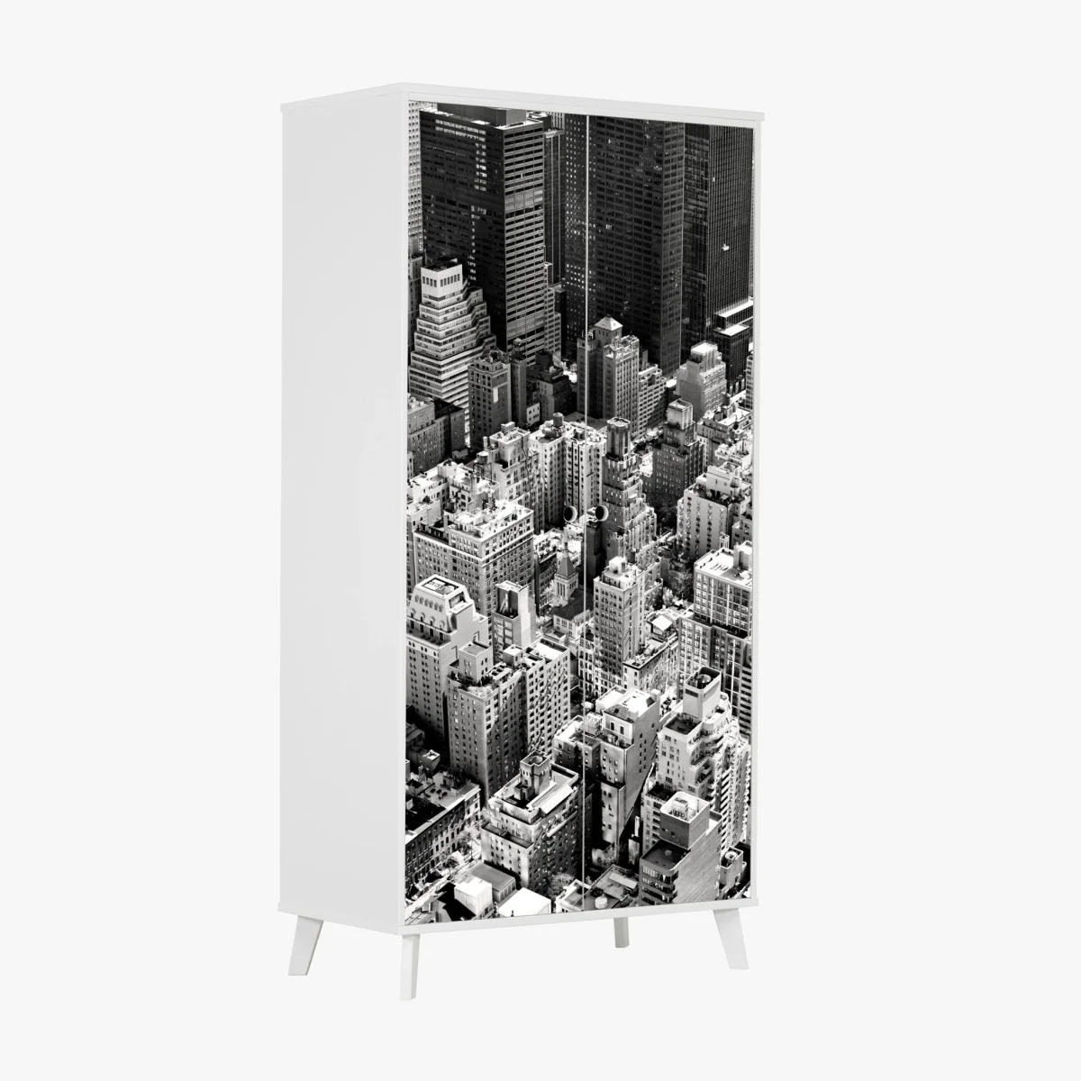 Adesivo per armadio panorama aereo di Manhattan in bianco e nero • Wallissimo® Adesivo per armadio panorama aereo di Manhattan in bianco e nero • Wallissimo®
