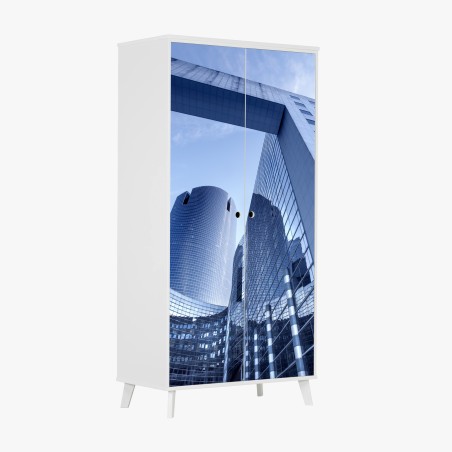Adesivo per armadio riflessi urbani nell'architettura moderna • Wallissimo®