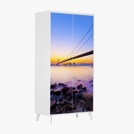 Adesivo per armadio tramonto sul ponte sospeso • Wallissimo®