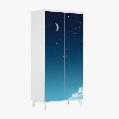 Adesivo per armadio luna crescente nel cielo stellato • Wallissimo®