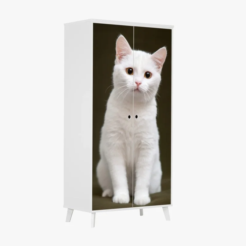 Adesivo per armadio ritratto tenero di gatto bianco su sfondo neutro