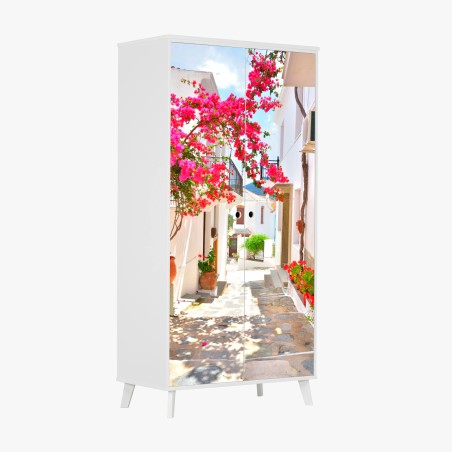Adesivo per armadio vicolo fiorito al sole • Wallissimo®