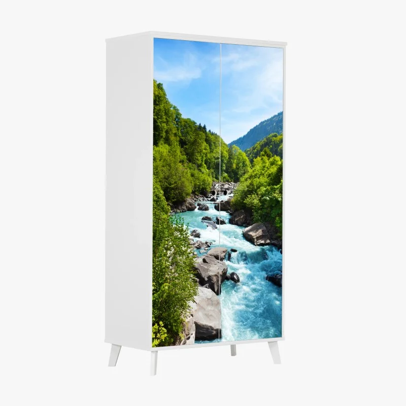 Adesivo per armadio fiume di montagna turchese tra le rocce