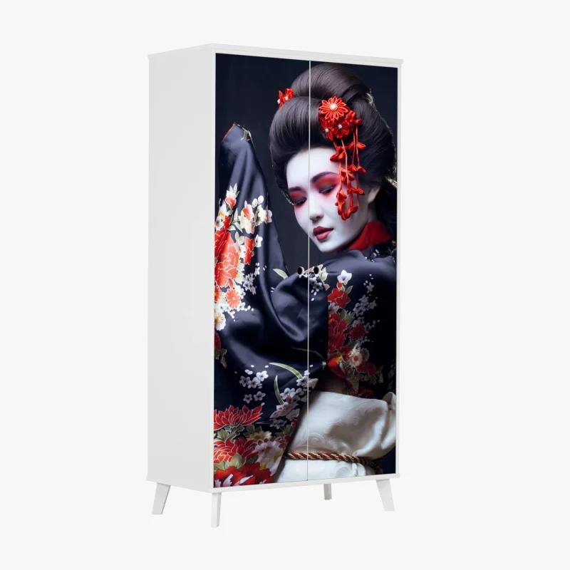 Adesivo per armadio eleganza di una geisha in kimono floreale