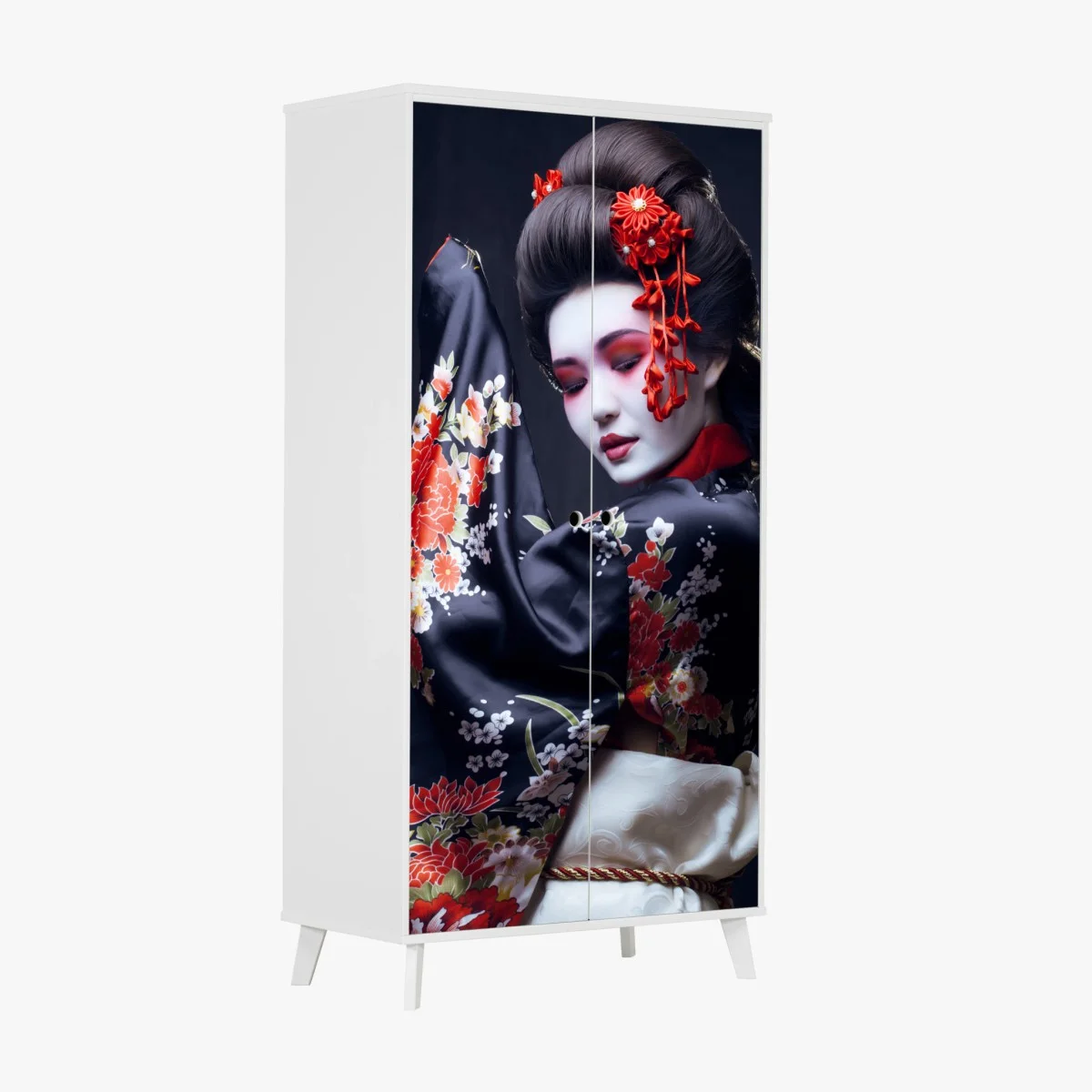 Adesivo per armadio eleganza di una geisha in kimono floreale • Wallissimo® Adesivo per armadio eleganza di una geisha in kimono floreale • Wallissimo®