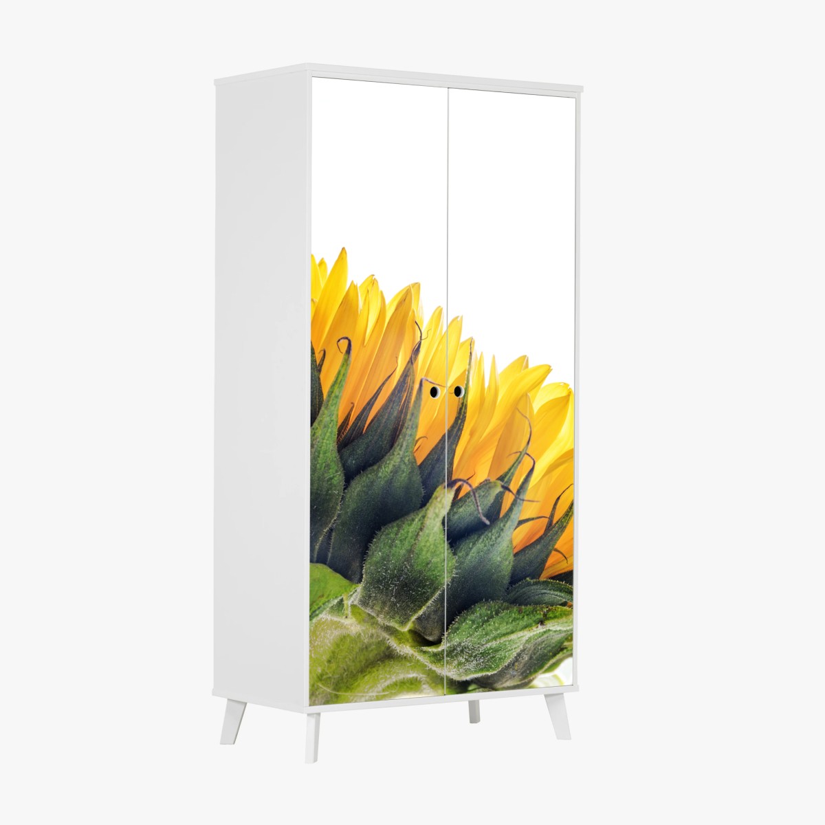 Adesivo per armadio girasole in controluce su sfondo bianco • Wallissimo®