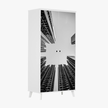 Adesivo per armadio geometrie verticali della città • Wallissimo®