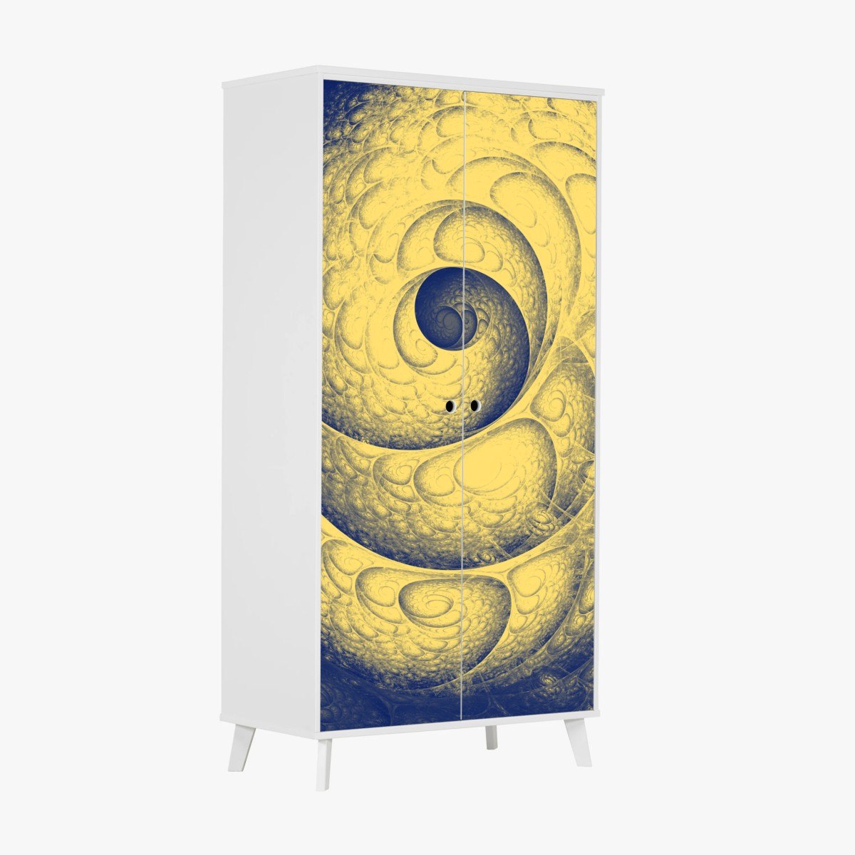Adesivo per armadio spirale frattale in giallo e blu • Wallissimo®