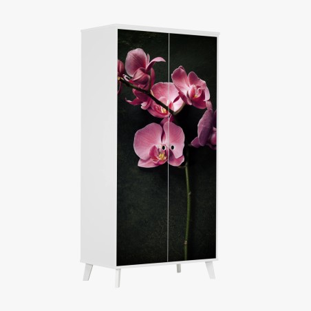 Adesivo per armadio orchidea rosa su sfondo vintage scuro • Wallissimo®