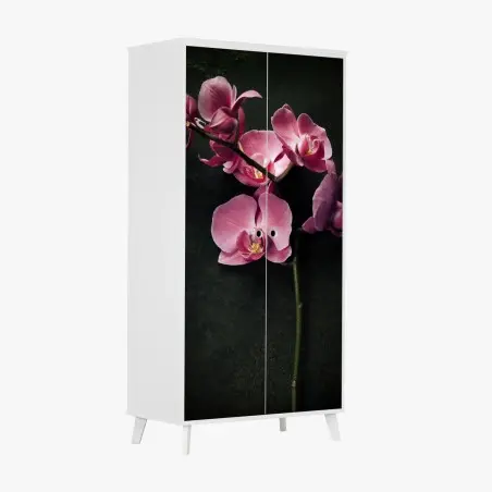 Adesivo per armadio orchidea rosa su sfondo vintage scuro • Wallissimo®