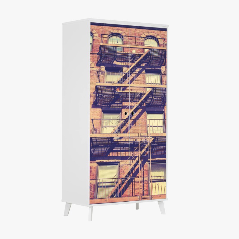 Adesivo per armadio facciata di New York con scale antincendio vintage