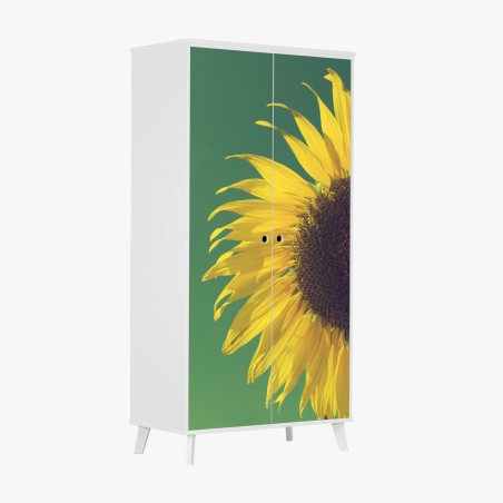 Adesivo per armadio girasole vintage su cielo verde • Wallissimo®
