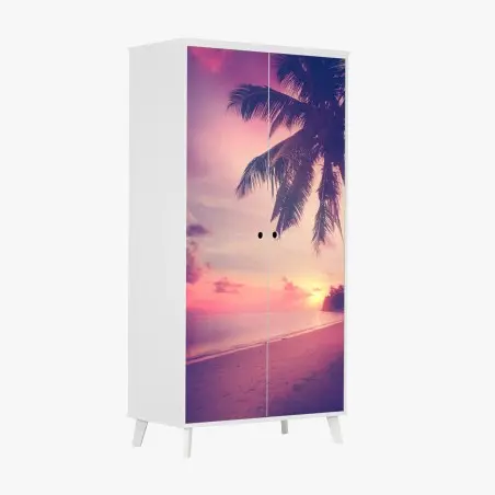 Adesivo per armadio tramonto tropicale con palme • Wallissimo®