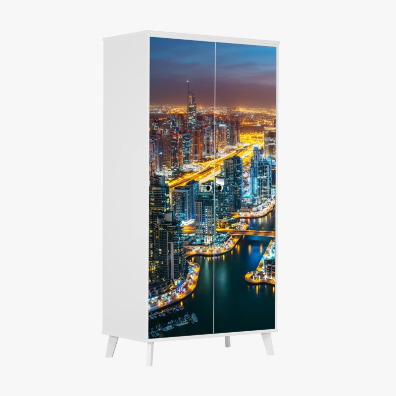 Adesivo per armadio vista notturna di Dubai Marina