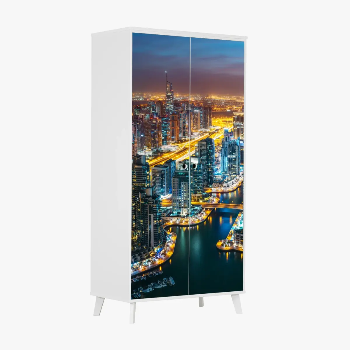 Adesivo per armadio vista notturna di Dubai Marina • Wallissimo®