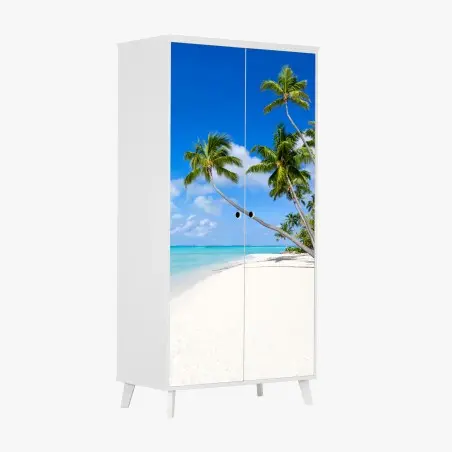 Adesivo per armadio oasi tropicale con palme e sabbia bianca • Wallissimo®