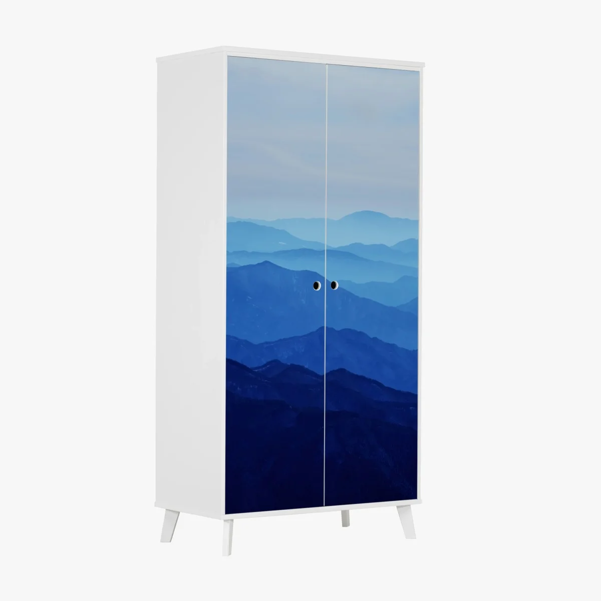 Adesivo per armadio orizzonte di montagne blu sfumate • Wallissimo® Adesivo per armadio orizzonte di montagne blu sfumate • Wallissimo®