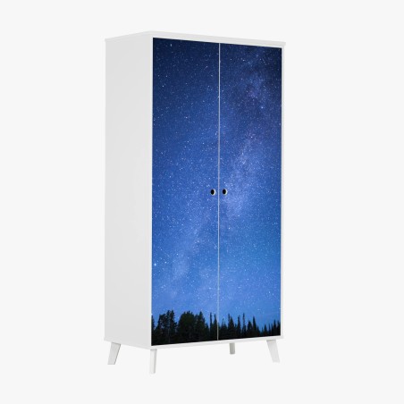 Adesivo per armadio notte stellata sulla foresta • Wallissimo®