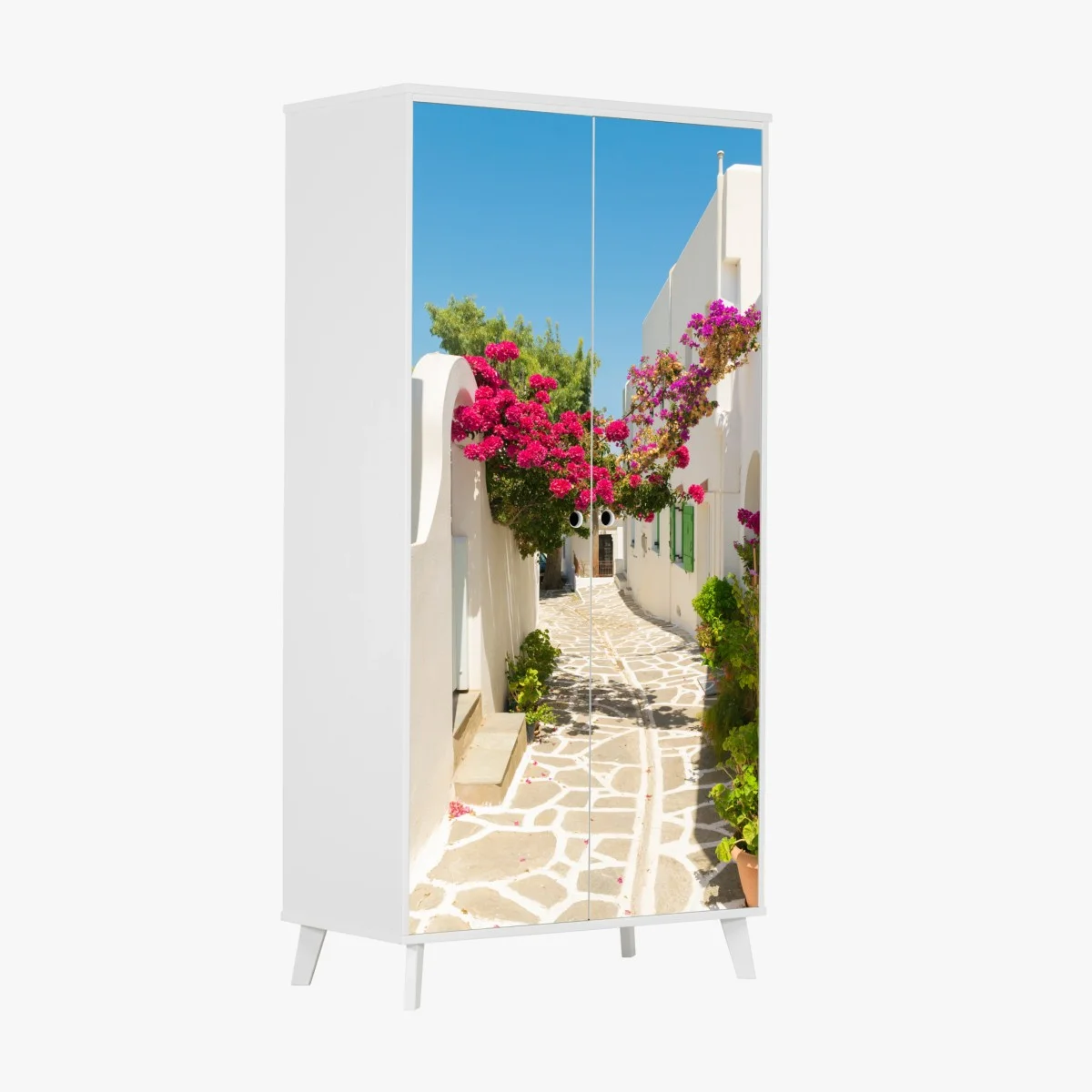Adesivo per armadio angolo mediterraneo con bouganvillea in fiore • Wallissimo® Adesivo per armadio angolo mediterraneo con bouganvillea in fiore • Wallissimo®