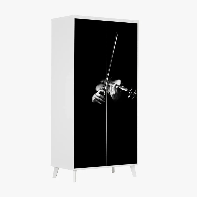 Adesivo per armadio violino in controluce su sfondo nero