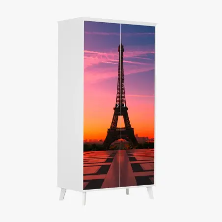 Adesivo per armadio tramonto sulla Torre Eiffel a Parigi • Wallissimo®