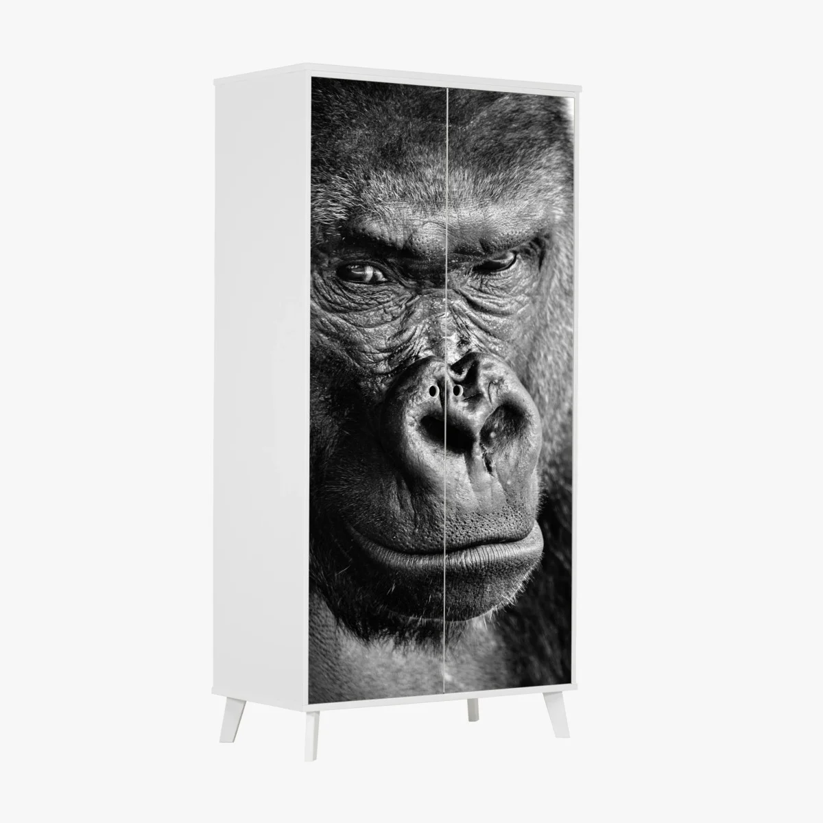 Adesivo per armadio ritratto intenso di gorilla in bianco e nero • Wallissimo® Adesivo per armadio ritratto intenso di gorilla in bianco e nero • Wallissimo®