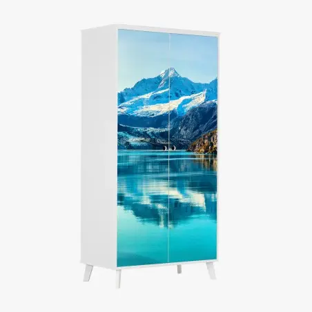 Adesivo per armadio riflessi delle montagne innevate • Wallissimo®