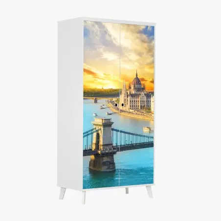 Adesivo per armadio tramonto sul Danubio a Budapest • Wallissimo®