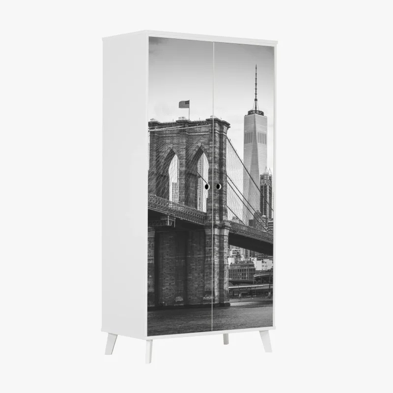 Adesivo per armadio ponte di Brooklyn e skyline di New York in bianco e nero
