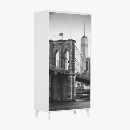 Adesivo per armadio ponte di Brooklyn e skyline di New York in bianco e nero • Wallissimo®