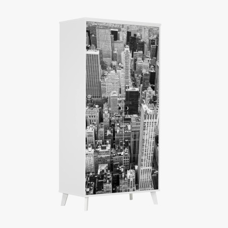Adesivo per armadio vista aerea di Manhattan in bianco e nero • Wallissimo®