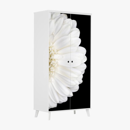 Adesivo per armadio gerbera bianca su sfondo nero • Wallissimo®