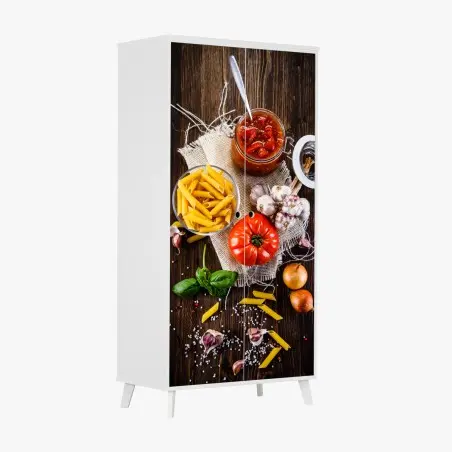 Adesivo per armadio composizione rustica di ingredienti per la pasta • Wallissimo®