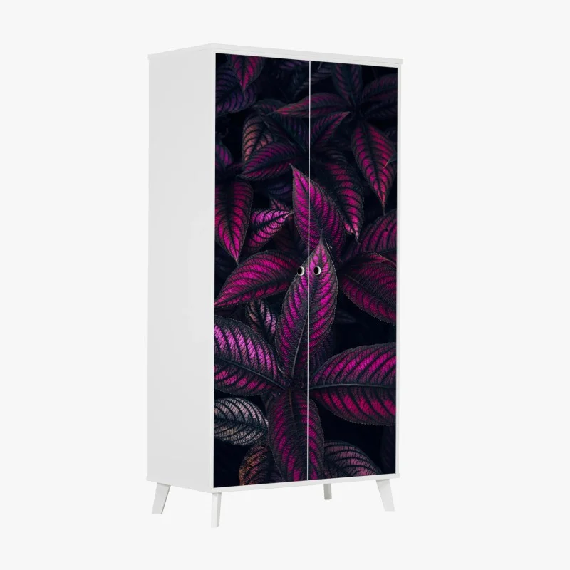 Adesivo per armadio motivo botanico con foglie magenta