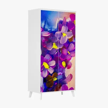 Adesivo per armadio composizione floreale viola a pennellate • Wallissimo®
