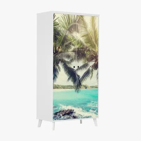 Adesivo per armadio sogno tropicale palme e mare turchese • Wallissimo®