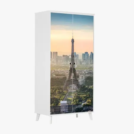 Adesivo per armadio tramonto su Parigi e la Torre Eiffel • Wallissimo®