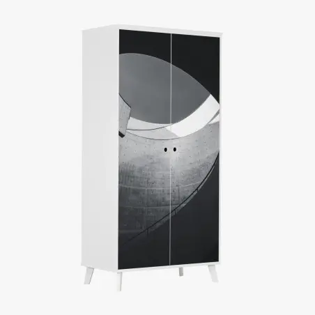 Adesivo per armadio curve di cemento: eleganza architettonica minimal • Wallissimo®
