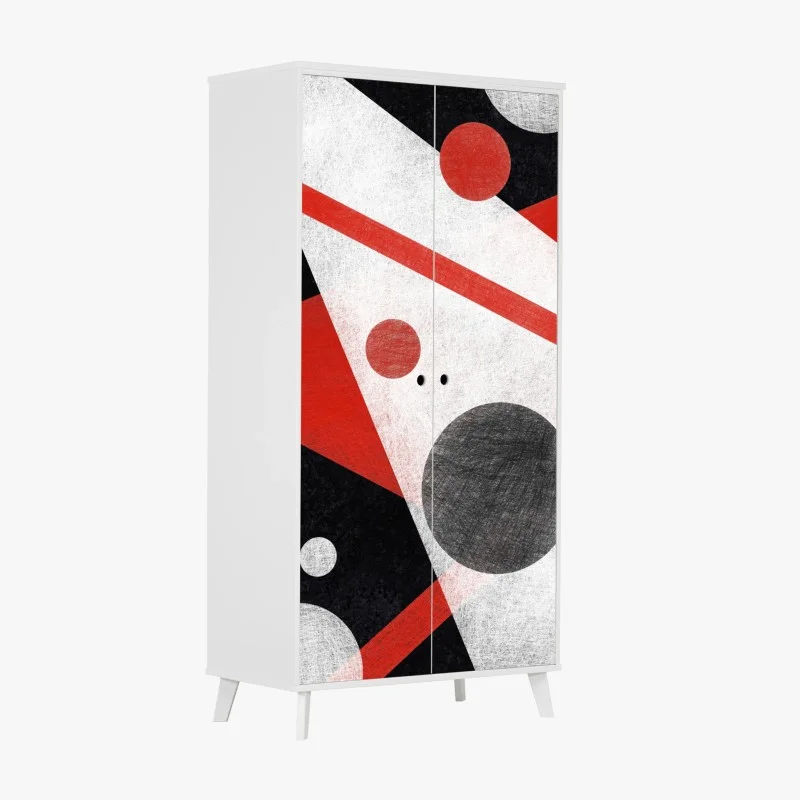 Adesivo per armadio composizione geometrica astratta rossa e nera