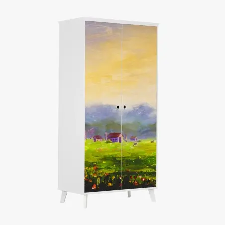 Adesivo per armadio alba estiva in campagna • Wallissimo®