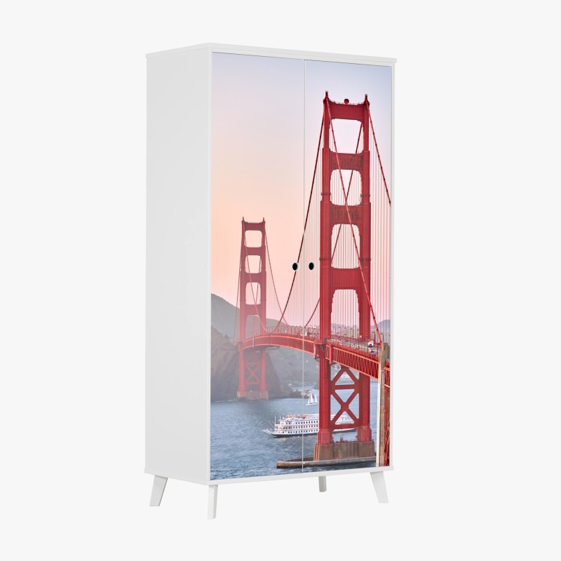 Adesivo per armadio maestoso Golden Gate al tramonto