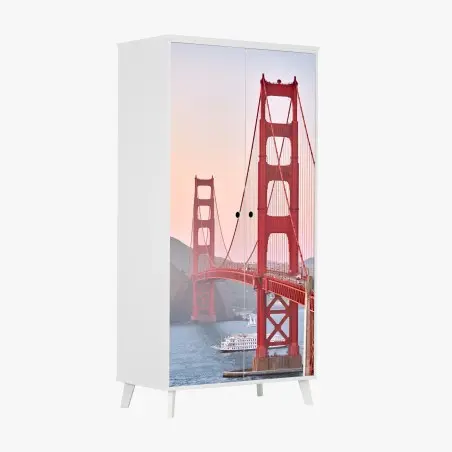 Adesivo per armadio maestoso Golden Gate al tramonto • Wallissimo®