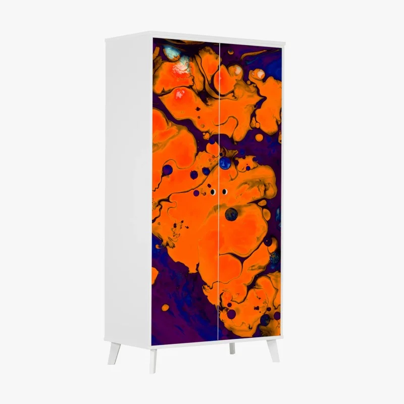 Adesivo per armadio esplosione arancione su sfondo viola