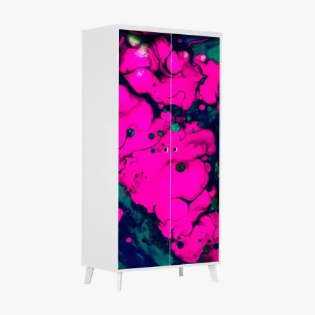 Adesivo per armadio astrazione fluida rosa e smeraldo • Wallissimo®